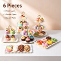 Asoricing Cake Stand, Cupcake Stand, Dessert Table Display Set, Peach Edged White, 2 Triple Layers, 2 Double Layers, 2 Square Plates