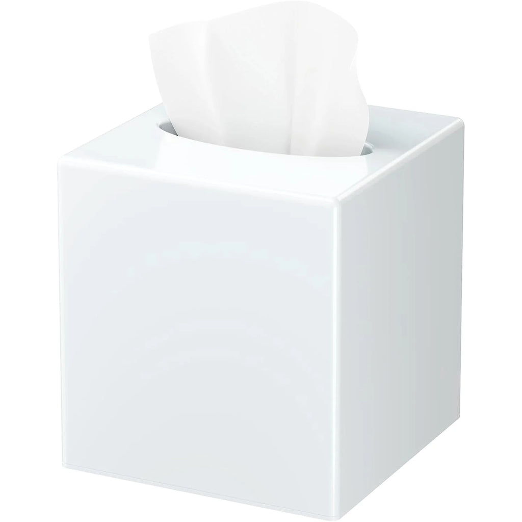 Asoricing Tissue Box Cover, Square Plastic Tissue Box Holder with Anti Slip Base, Modern Decor Facial Napkin Holder for Bathroom Vanity Countertop, Bedroom Dresser, White