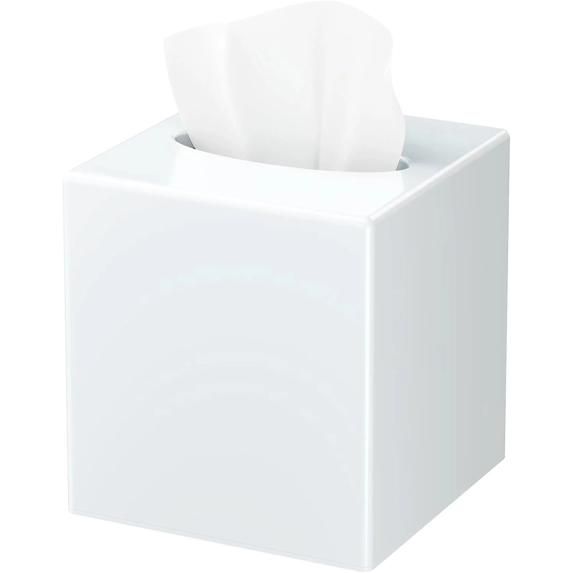 Asoricing Tissue Box Cover, Square Plastic Tissue Box Holder with Anti Slip Base, Modern Decor Facial Napkin Holder for Bathroom Vanity Countertop, Bedroom Dresser, White