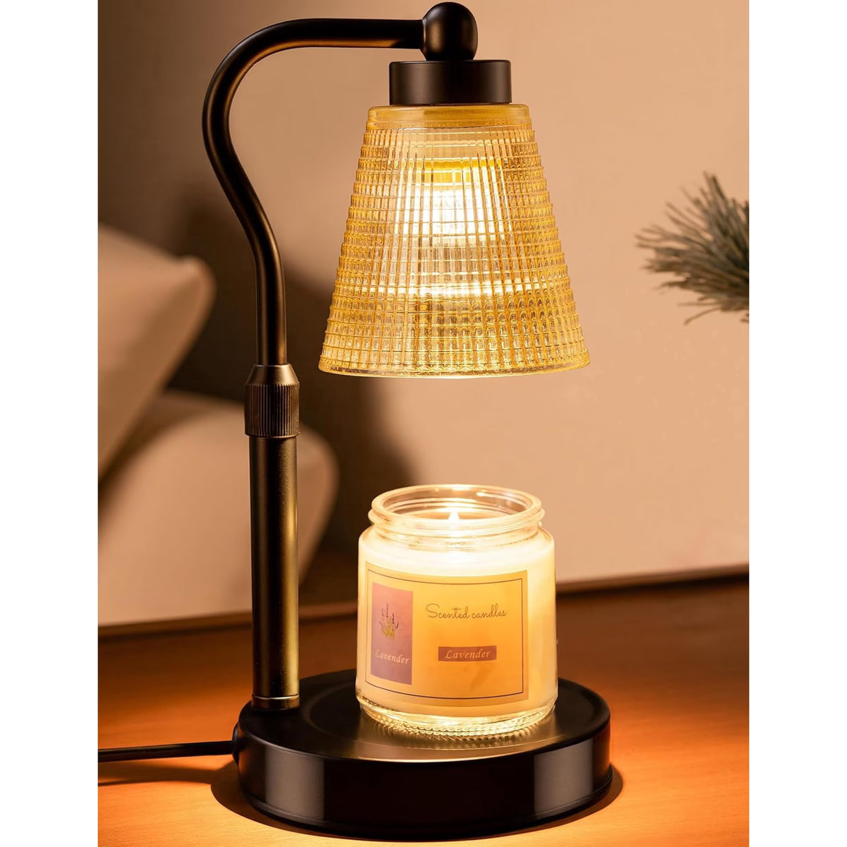 Asoricing Candle Warmer Lamp, Height Adjustable & Dimmable with 2/4/8H Timer, 2*50W Halogen Wax Melter Warmer for Home Office Décor, Flameless & Smokeless, Gift for Women Mom, Black-Amber