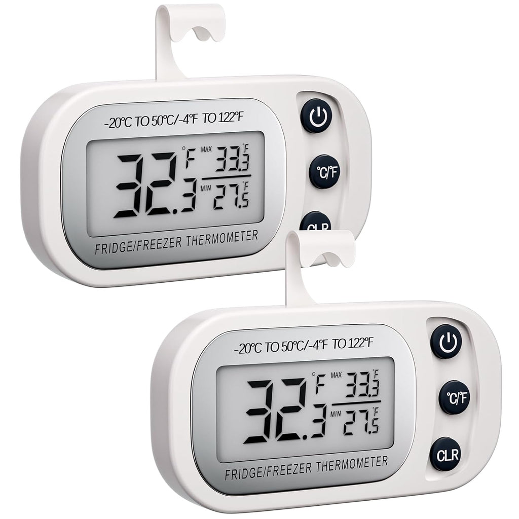 Asoricing Digital Frigerator Thermometer 2 Pack, Thermometer Refrigerator with Large LCD Screen, Stand and Magnetic Back, for Room,Kitchen(White)