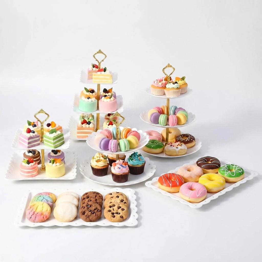 Asoricing Cake Stand, Cupcake Stand, Dessert Table Display Set, Peach Edged White, 2 Triple Layers, 2 Double Layers, 2 Square Plates