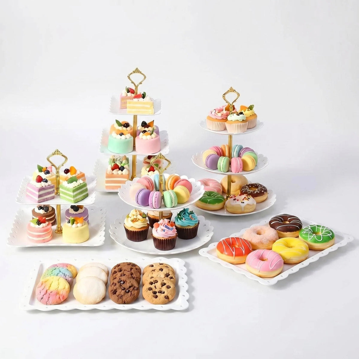 Asoricing Cake Stand, Cupcake Stand, Dessert Table Display Set, Peach Edged White, 2 Triple Layers, 2 Double Layers, 2 Square Plates