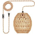 Asoricing Hanging Light Fixture Plug in, Hand Woven Rope Pendant Light for Kitchen Island, Cafe, Dining Room, Hallway, Retro Linen Hanging Lamp Kit with Plug-in Cord