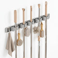 Asoricing Broom Hanger Wall Mount, Broom and Mop Organizer Wall Hanging, No Drilling Installation, Silicone Anti Slip, Space Aluminum Material, Silver
