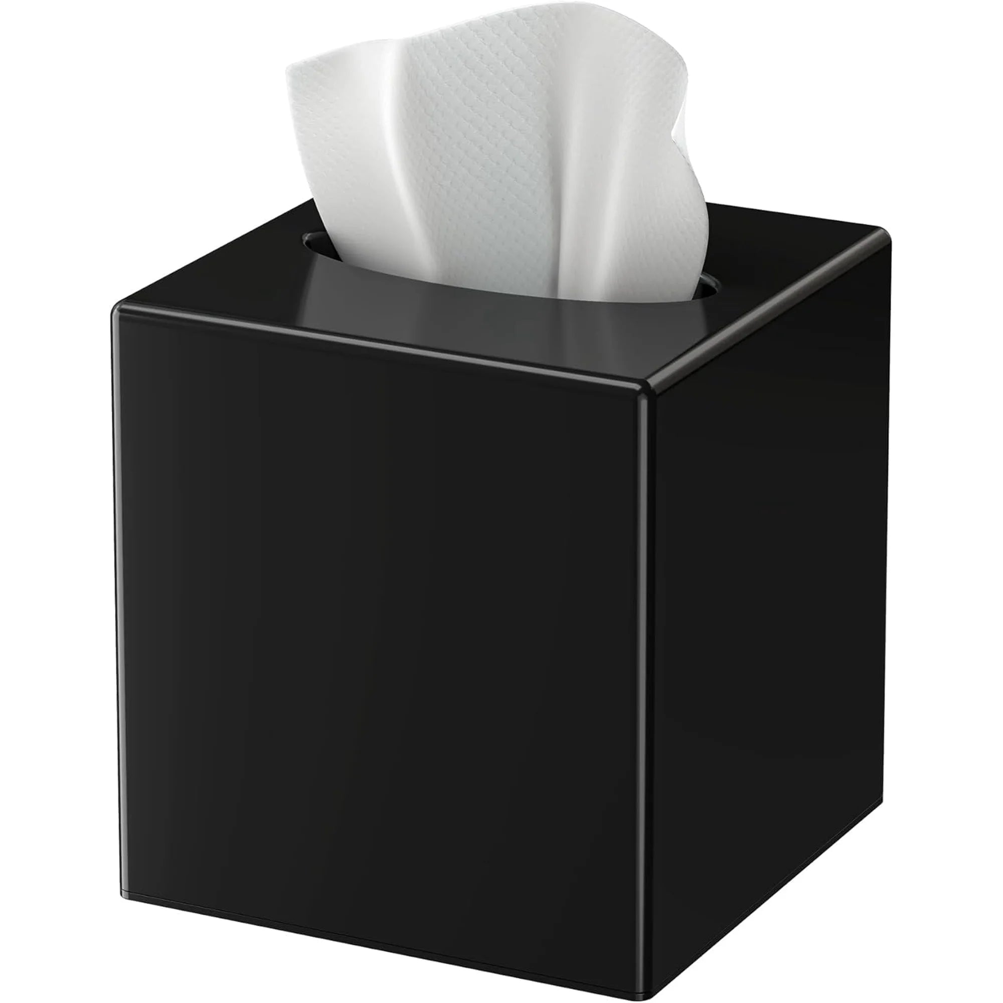 Asoricing Tissue Box Cover, Square Plastic Tissue Box Holder with Anti Slip Base, Modern Decor Facial Napkin Holder for Bathroom Vanity Countertop, Bedroom Dresser, Black