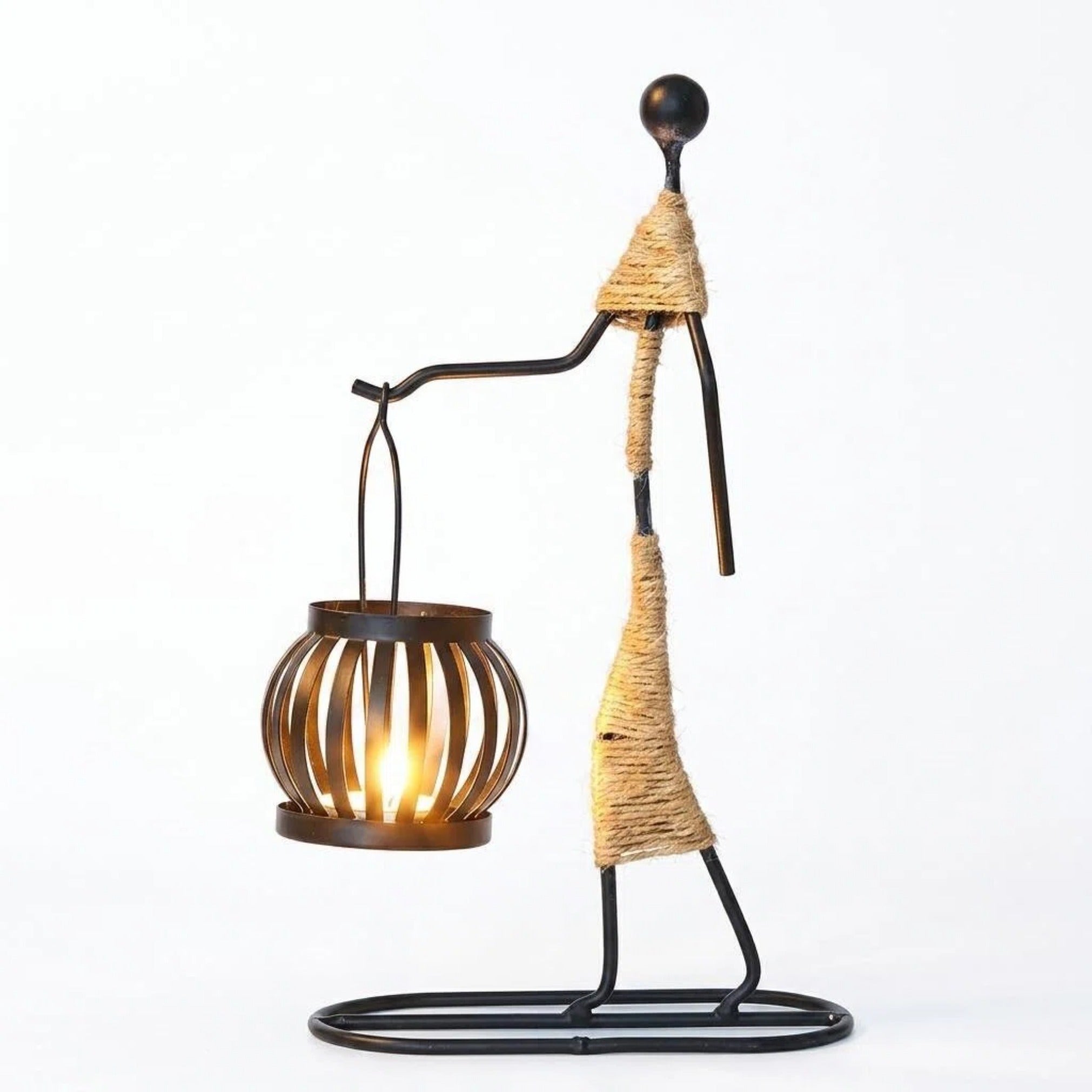 Asoricing Creative Candle Holder, Abstract Figure Metal Candlestick Stand with Lantern Basket for Table Centerpiece（A)