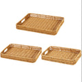 Asoricing 3-Piece Wicker Serving Trays with Handles, Rectangular Rattan Storage Baskets Set for Fruit, Bread, Snacks and Home Decor, Large to Small