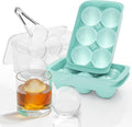 Asoricing Ice Cube Tray, Large Whiskey Ice Cube Molds, 1.93’’ Round Ice Cube Trays Set, Easy to Fill & Release with Storage Bin and Ice Tong for Whiskey Lover, 2 Pack, Mint