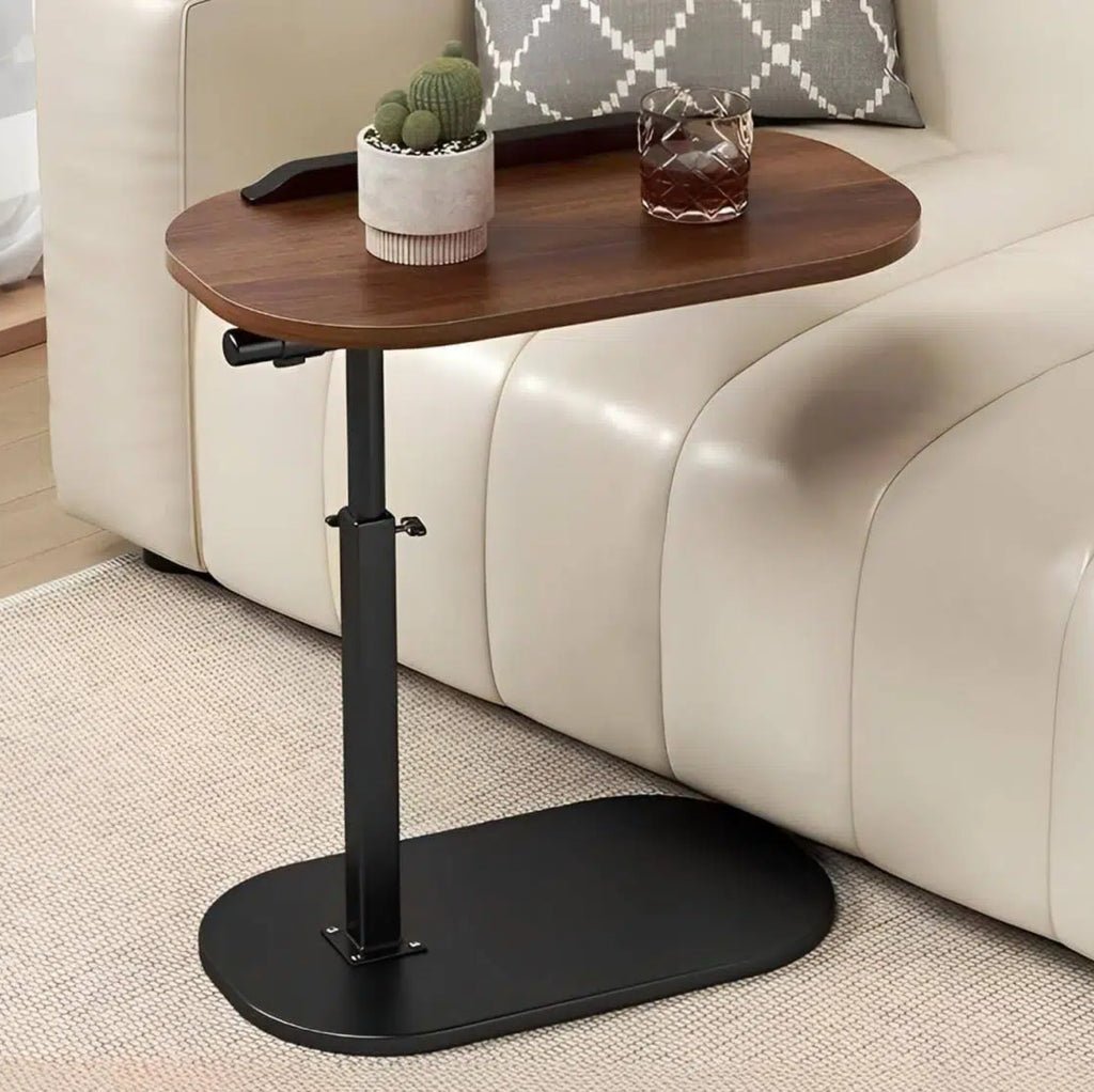 Asoricing C-Shaped Sofa Table, Swivel Side Table, Height Adjustable Couch Table for Bed & Living Room, Walnut & Black