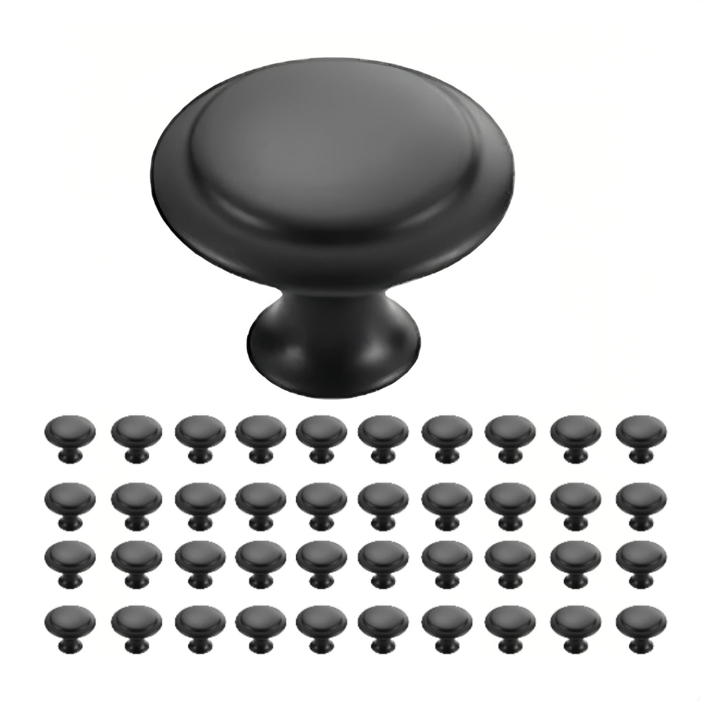 Asoricing Cabinet Handles, Kitchen Cabinet Handles, Round Thumb Single Hole Handle, Mushroom Head, Stainless Steel, A Set of 40 Pc, Black