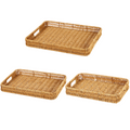 Asoricing 3-Piece Wicker Serving Trays with Handles, Rectangular Rattan Storage Baskets Set for Fruit, Bread, Snacks and Home Decor, Large to Small