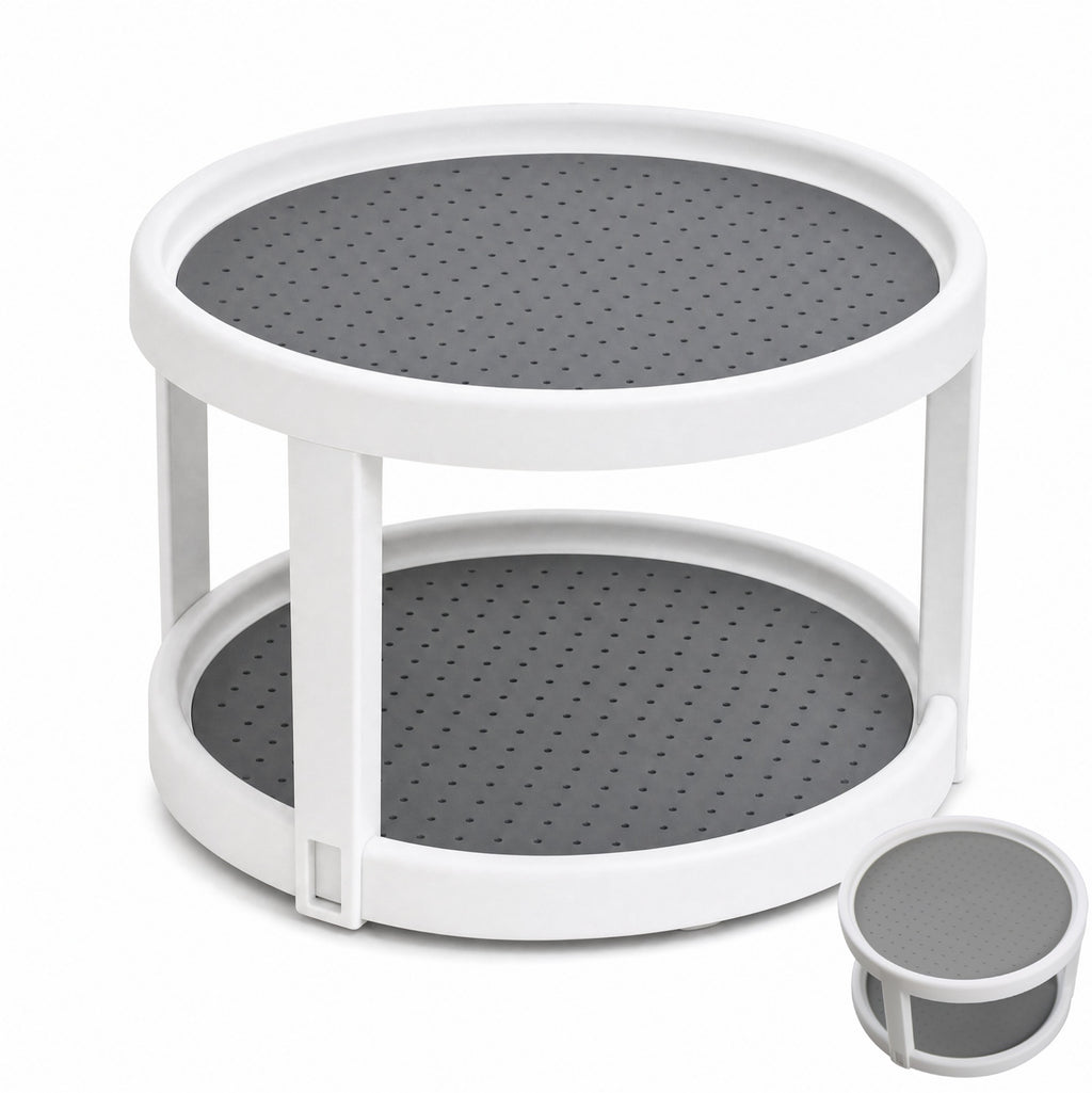 Asoricing 2-Tier Rotating Lazy Susan Turntable Organizer, Non-Slip Round Spinner Tray for Spices & Condiments, Plastic Kitchen Cabinet & Pantry Organizer for Countertop, Fridge & Bathroom
