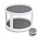 Asoricing 2-Tier Rotating Lazy Susan Turntable Organizer, Non-Slip Round Spinner Tray for Spices & Condiments, Plastic Kitchen Cabinet & Pantry Organizer for Countertop, Fridge & Bathroom