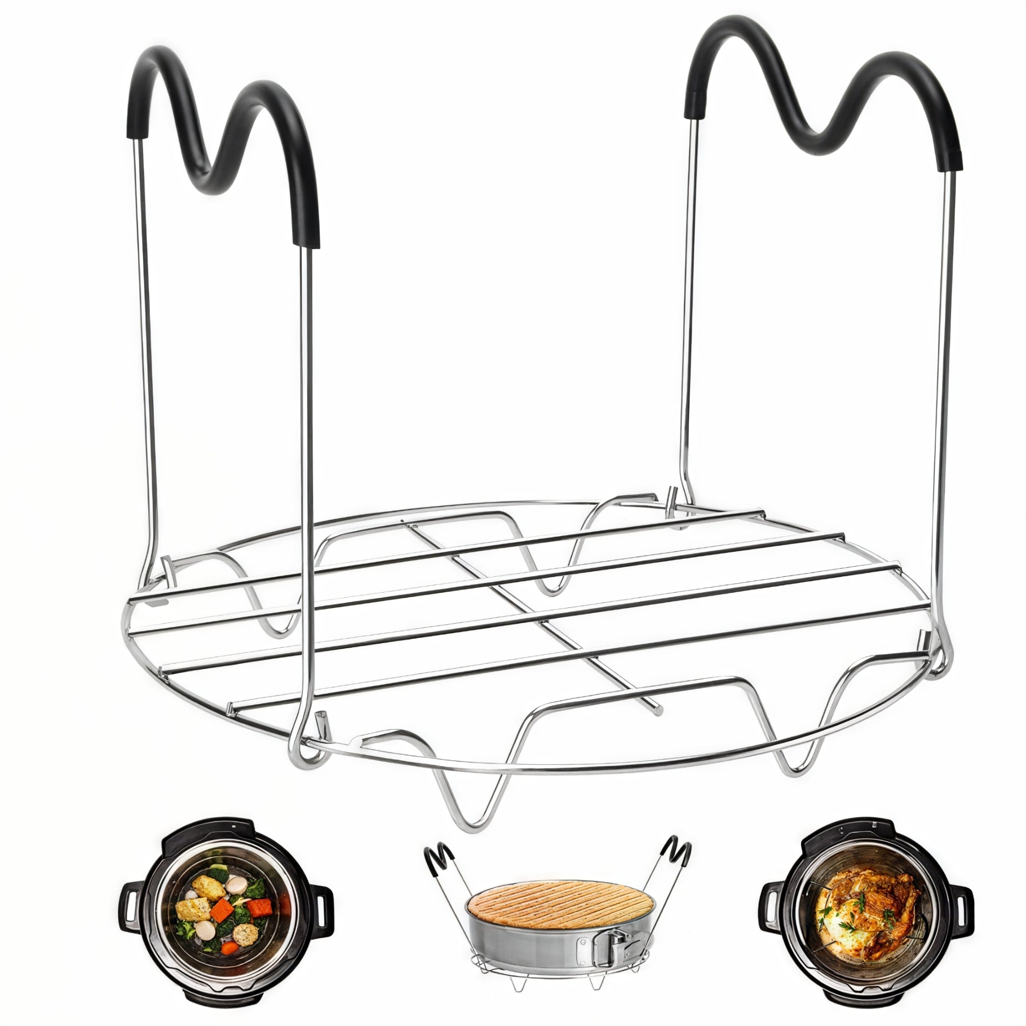 Asoricing 7.7" Stainless Steel Steamer Rack with Silicone Handles, Wire Steaming Tray Trivet for Pressure Cooker, Instant Pot & Air Fryer, for Veggies, Eggs & Meat, Dishwasher Safe