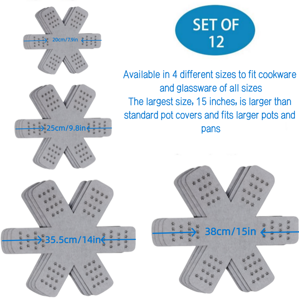 Asoricing 12-Pack Felt Pan Protectors, Thick Non-Scratch Cookware Divider Pads for Pots, Pans, Bowls & Plates, Heat Resistant Kitchen Storage Liners