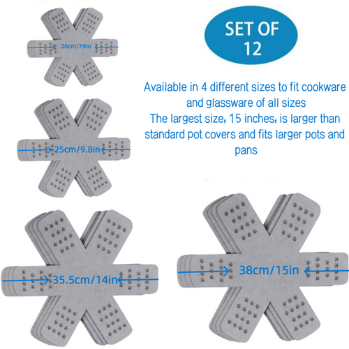 Asoricing 12-Pack Felt Pan Protectors, Thick Non-Scratch Cookware Divider Pads for Pots, Pans, Bowls & Plates, Heat Resistant Kitchen Storage Liners