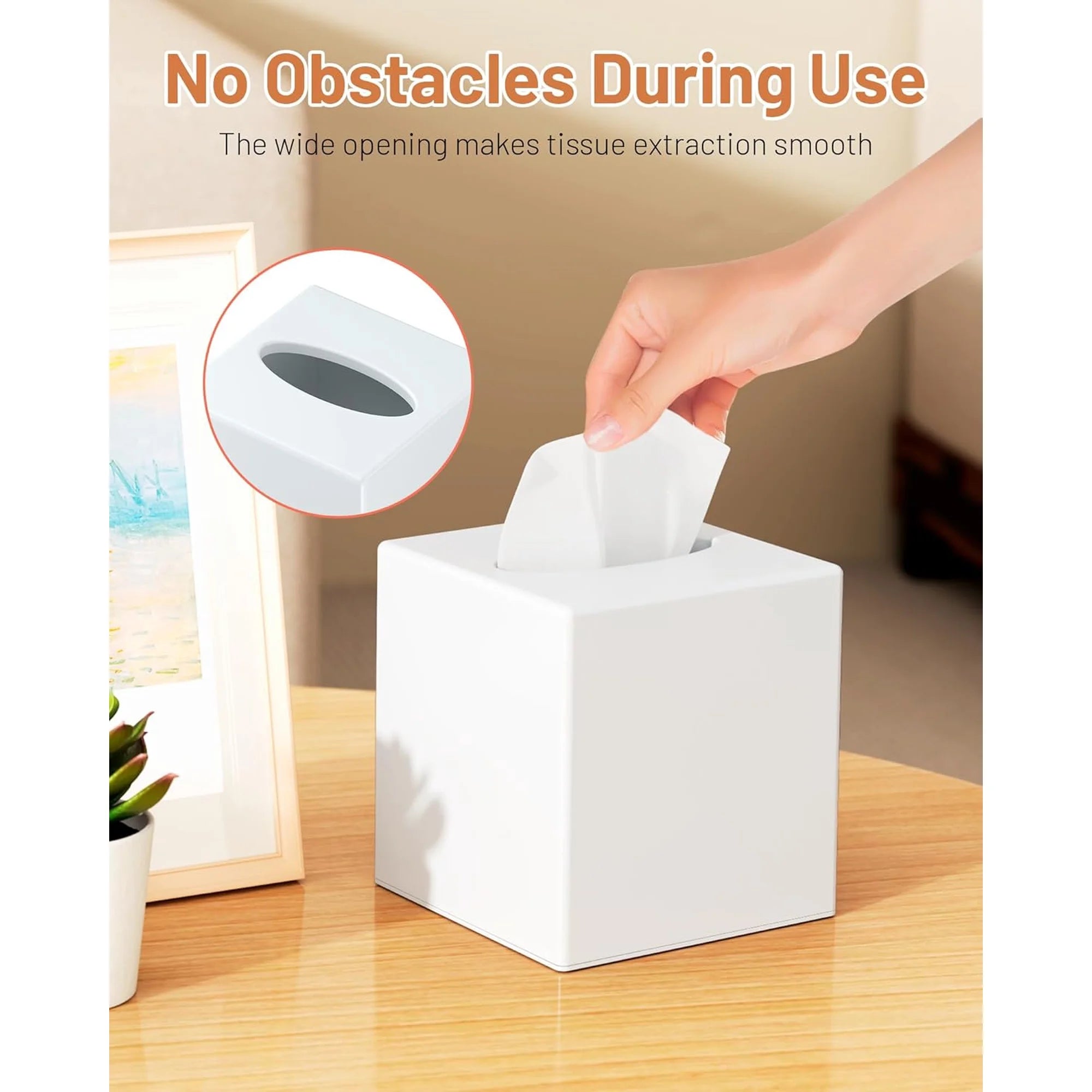 Asoricing Tissue Box Cover, Square Plastic Tissue Box Holder with Anti Slip Base, Modern Decor Facial Napkin Holder for Bathroom Vanity Countertop, Bedroom Dresser, White
