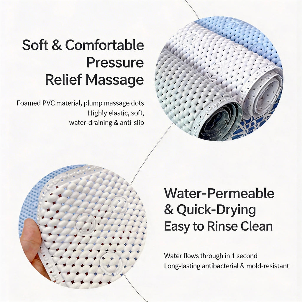 Non Slip Shower Mat, 27.56x15.75 Inch Bathtub Mat Strong Suction Cups Aesthetic Bath Mat for Inside Shower with Soft Texture, Quick-Dry Drain Holes, White