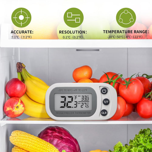 Asoricing Digital Frigerator Thermometer 2 Pack, Thermometer Refrigerator with Large LCD Screen, Stand and Magnetic Back, for Room,Kitchen(White)