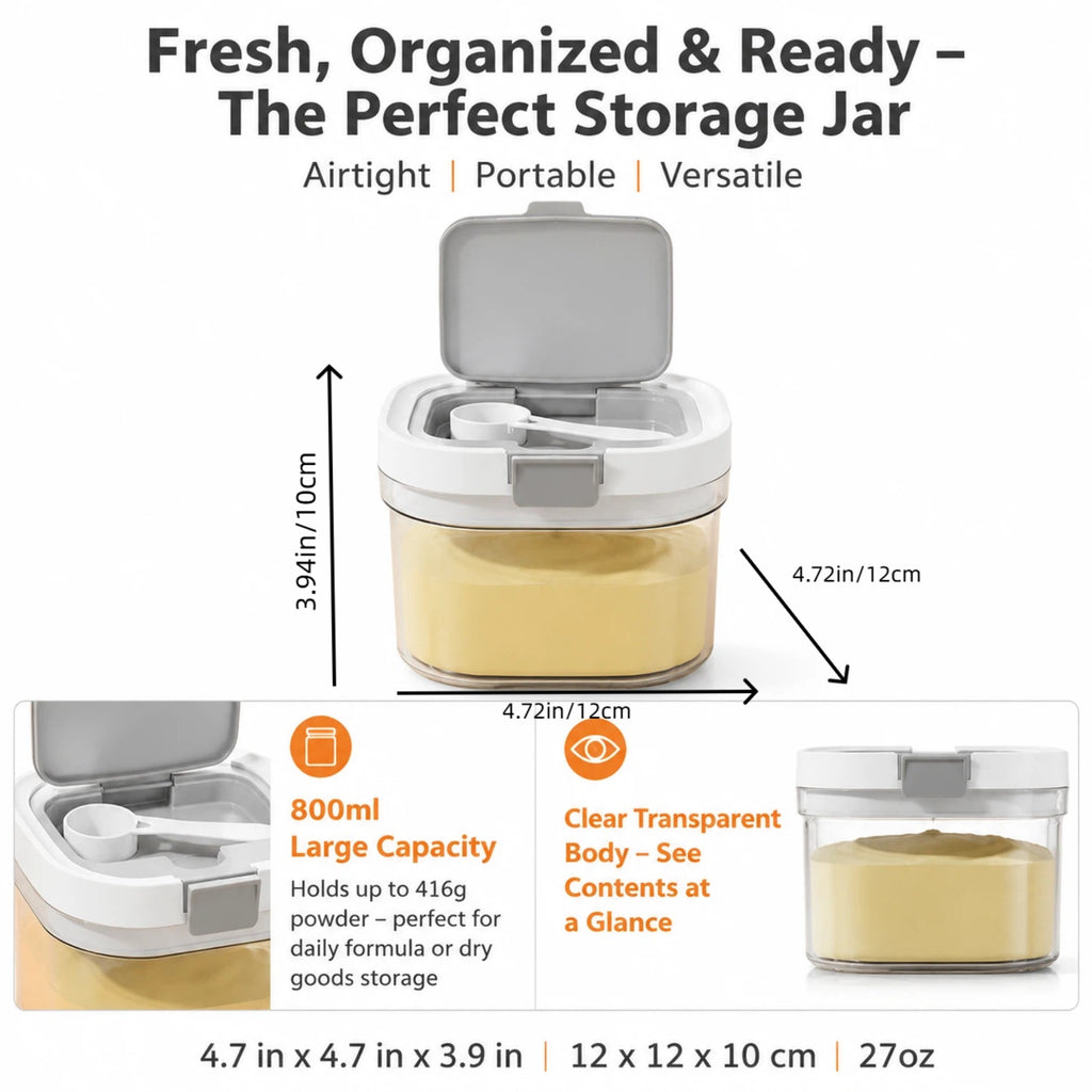 Asoricing Airtight Formula Container - 27 fl oz Clear Baby Formula Storage Container with Scoop for Travel and Dry Food
