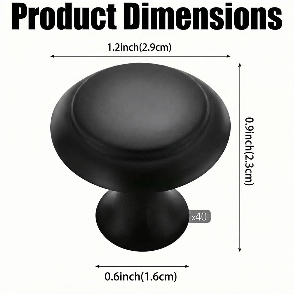 Asoricing Cabinet Handles, Kitchen Cabinet Handles, Round Thumb Single Hole Handle, Mushroom Head, Stainless Steel, A Set of 40 Pc, Black