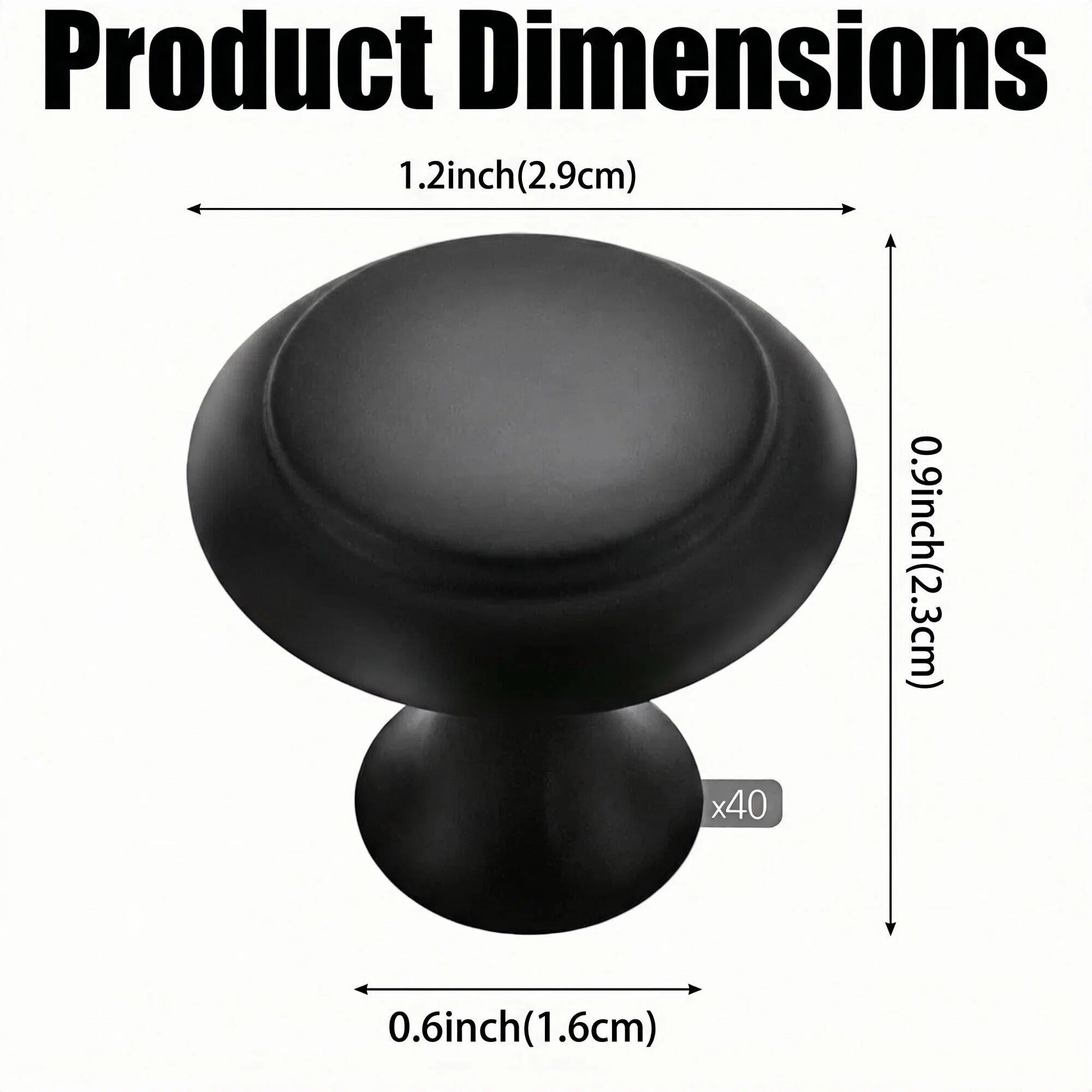 Asoricing Cabinet Handles, Kitchen Cabinet Handles, Round Thumb Single Hole Handle, Mushroom Head, Stainless Steel, A Set of 40 Pc, Black