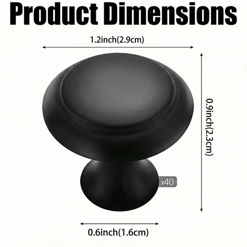 Asoricing Cabinet Handles, Kitchen Cabinet Handles, Round Thumb Single Hole Handle, Mushroom Head, Stainless Steel, A Set of 40 Pc, Black
