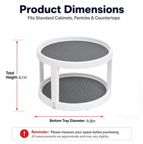 Asoricing 2-Tier Rotating Lazy Susan Turntable Organizer, Non-Slip Round Spinner Tray for Spices & Condiments, Plastic Kitchen Cabinet & Pantry Organizer for Countertop, Fridge & Bathroom