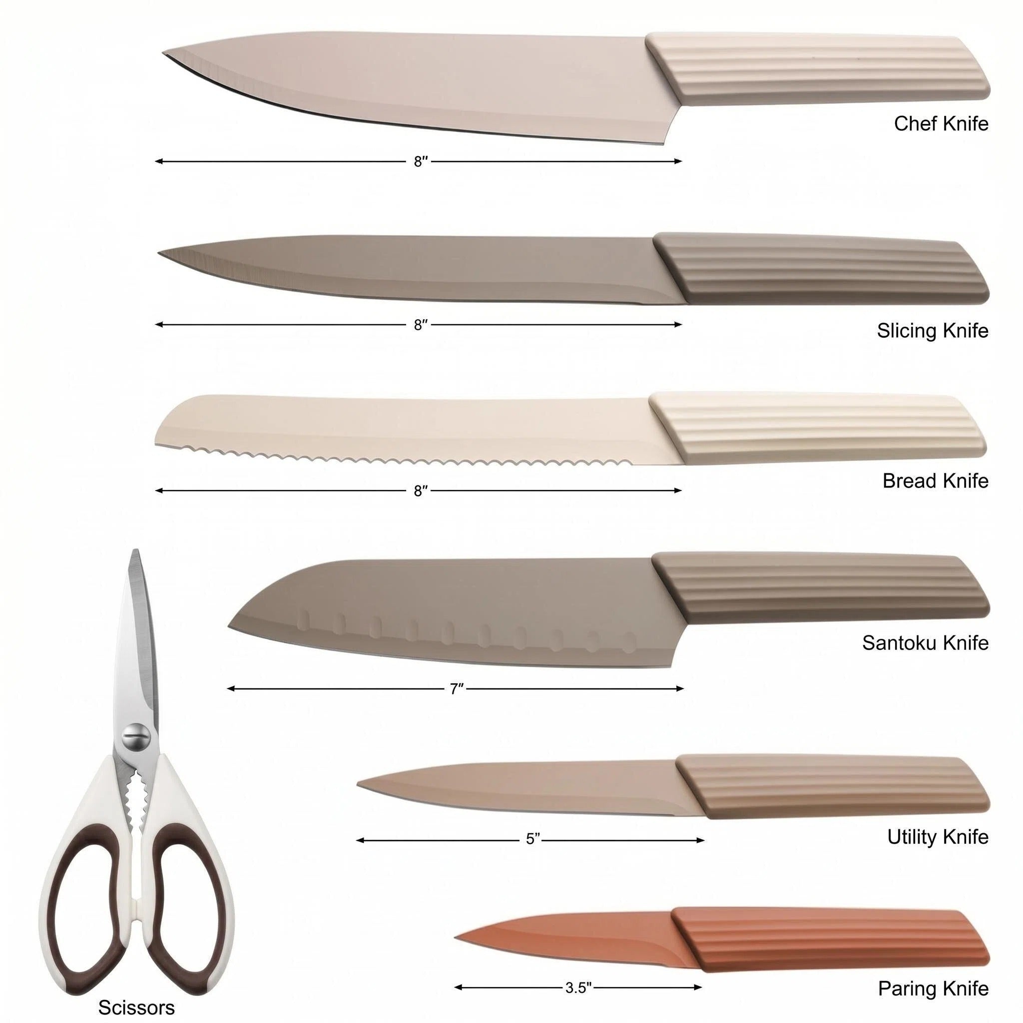 Asoricing Knife Set, Kitchen Utensils Set, Kitchen Essentials, with 6 Blade Guards, 13-Piece Set, PP Handle Anti-Slip, Sturdy and Durable