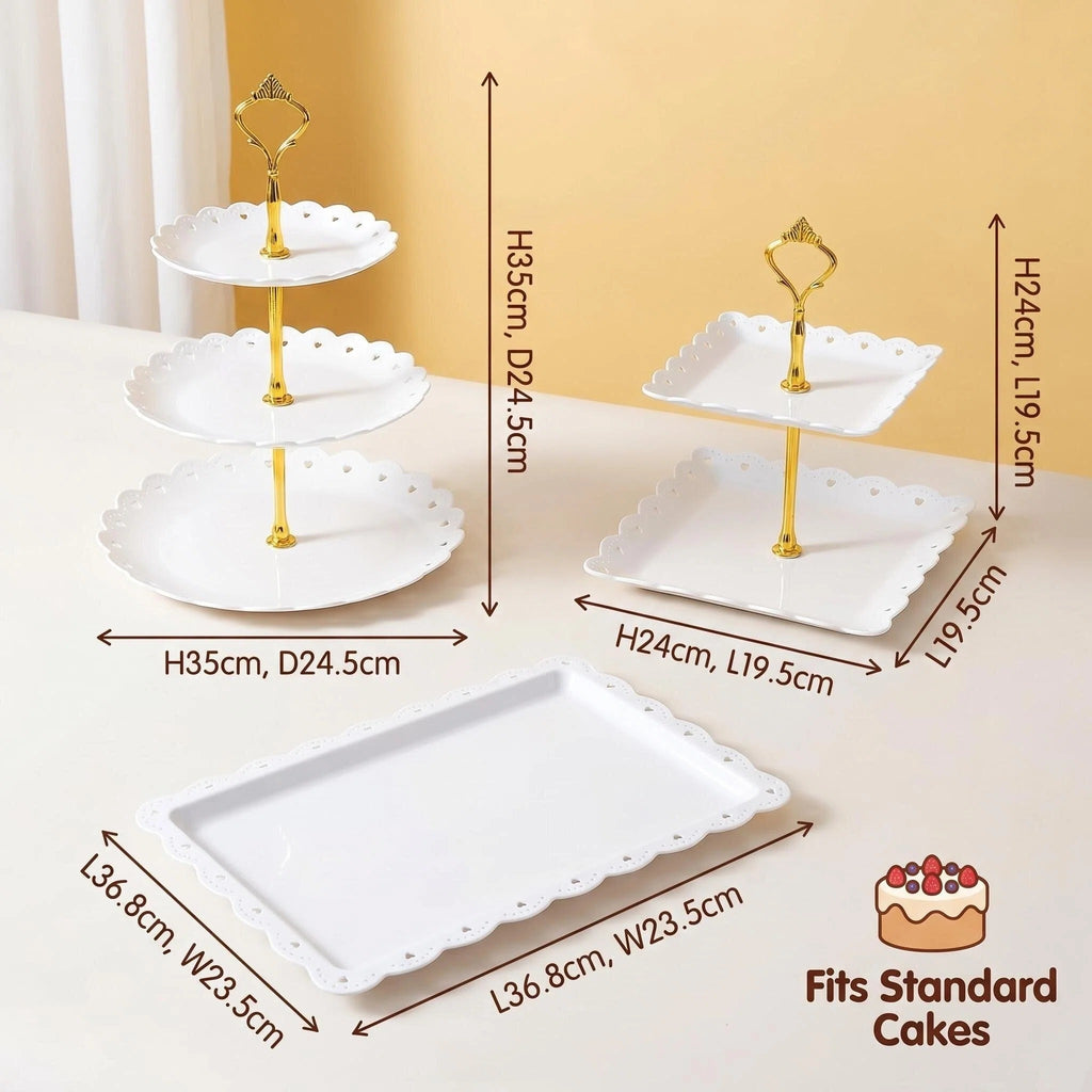 Asoricing Cake Stand, Cupcake Stand, Dessert Table Display Set, Peach Edged White, 2 Triple Layers, 2 Double Layers, 2 Square Plates