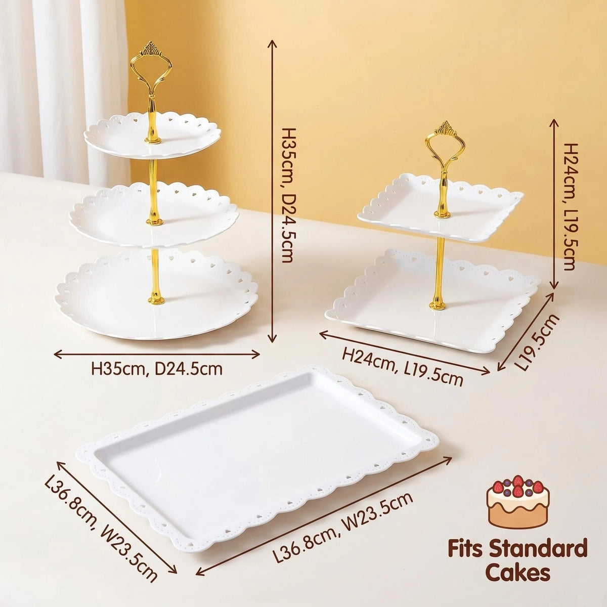 Asoricing Cake Stand, Cupcake Stand, Dessert Table Display Set, Peach Edged White, 2 Triple Layers, 2 Double Layers, 2 Square Plates