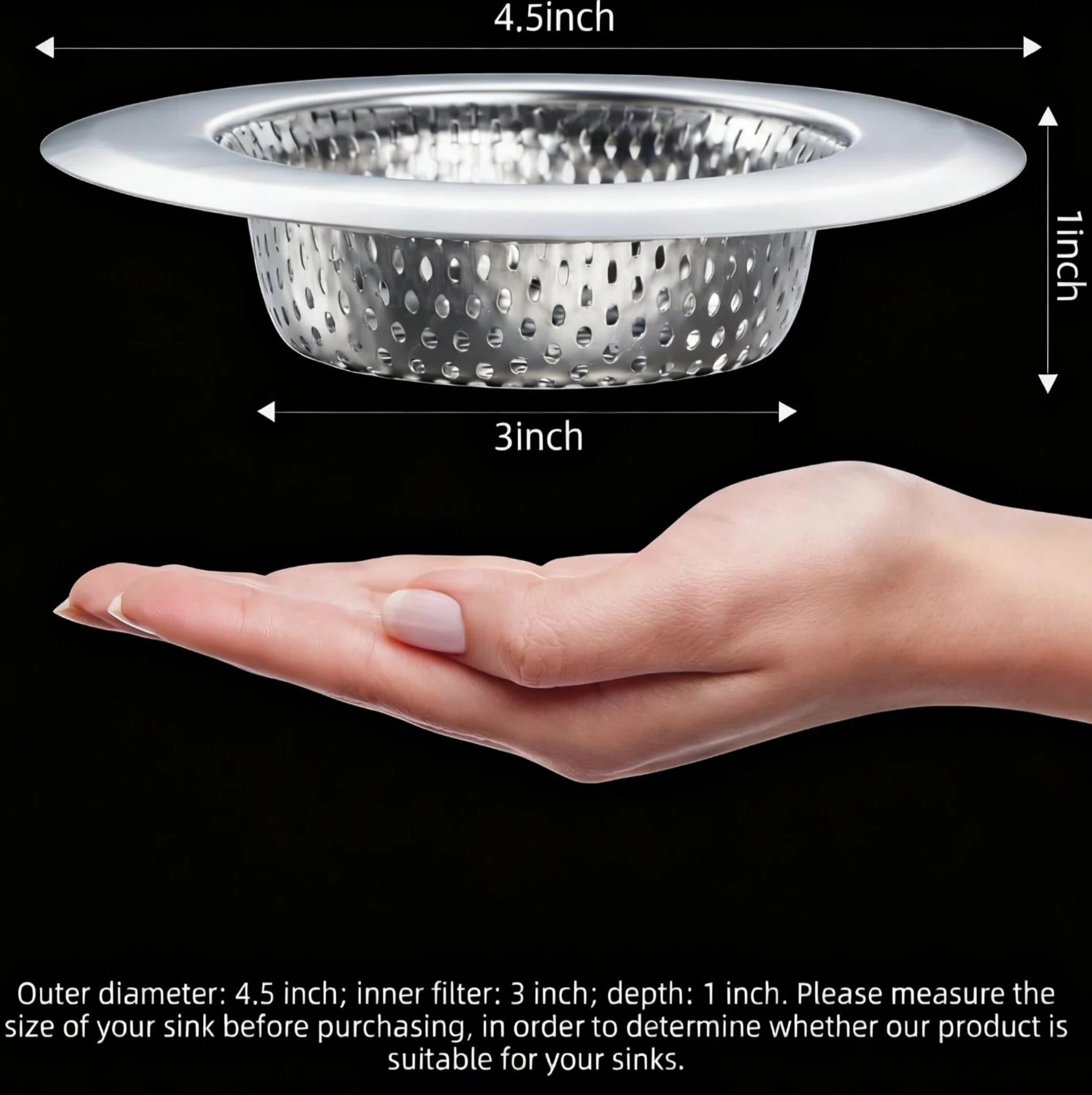 Asoricing Sink Drain Strainer, Kitchen Sink Drain Strainer, Stainless Steel Material, Prevent Blockage, Durable and Long-Lasting, Wide Edge Kitchen Sink Filter (3 Pack)