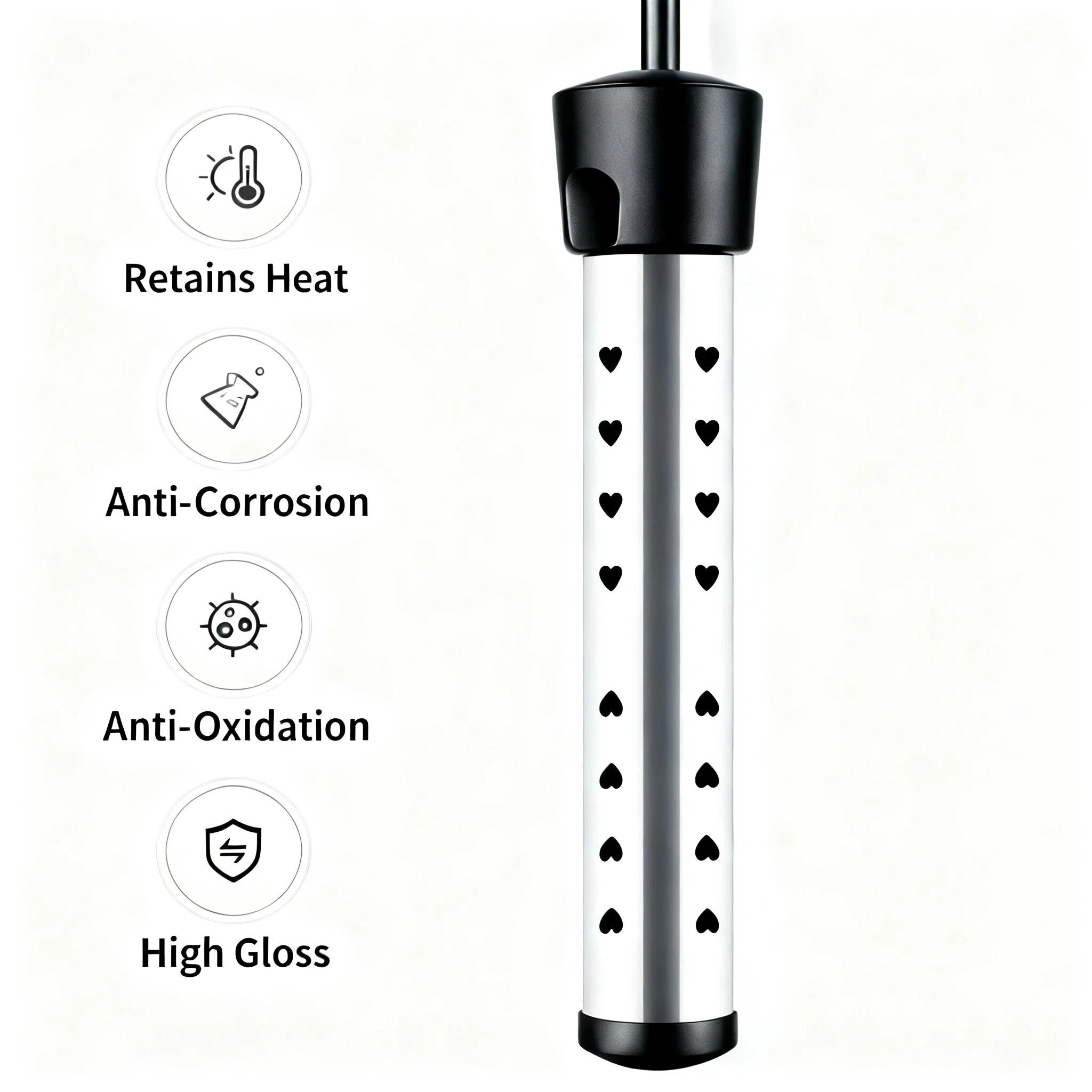 Asoricing Water Heater, 1500W Electric Water Heater, Stainless Steel Texture, Home and Office Travel Heater Suitable for Pools, Black