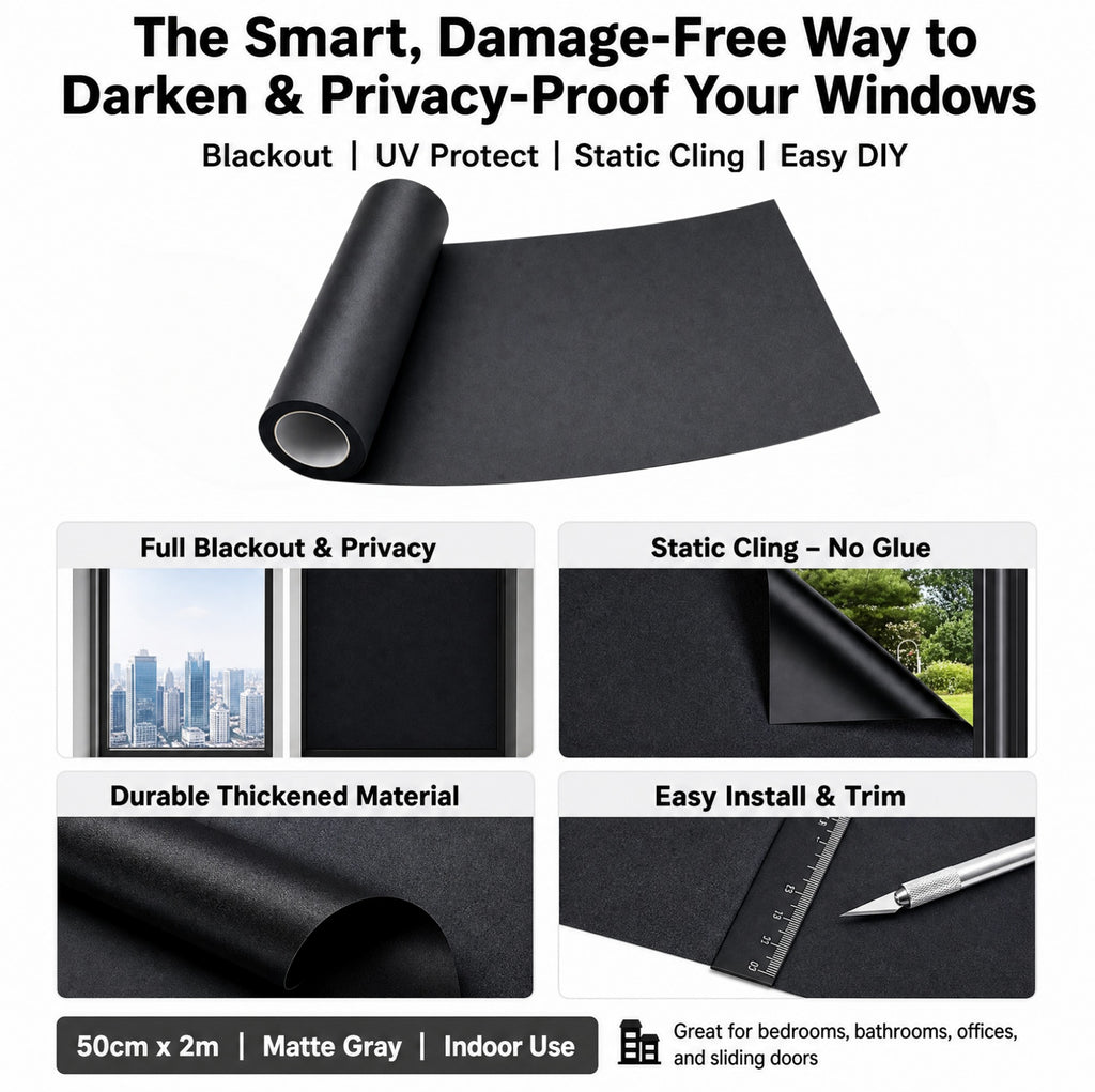 Asoricing Window Film Privacy, 19.6in x 78.7in Static Cling Glass Tint, No Glue Window Blackout Film for Inside Home, Bedroom, and Bathroom, Matte Frosted, Gray
