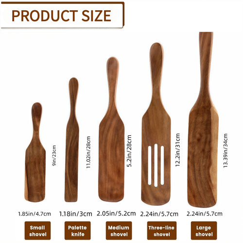Asoricing 5-Piece Wooden Spatula Set for Cooking, Teak Wood Kitchen Utensils with Slotted Spatula for Frying, Salad Mixing and Sauce Stirring