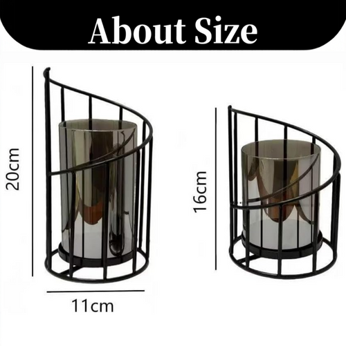 Asoricing 2-Piece Black Metal Candle Holder Set, Geometric Iron Wire Candle Stands for Pillar Candles, Decorative Table Centerpiece for Home, Dining Room, Holiday and Christmas Decor