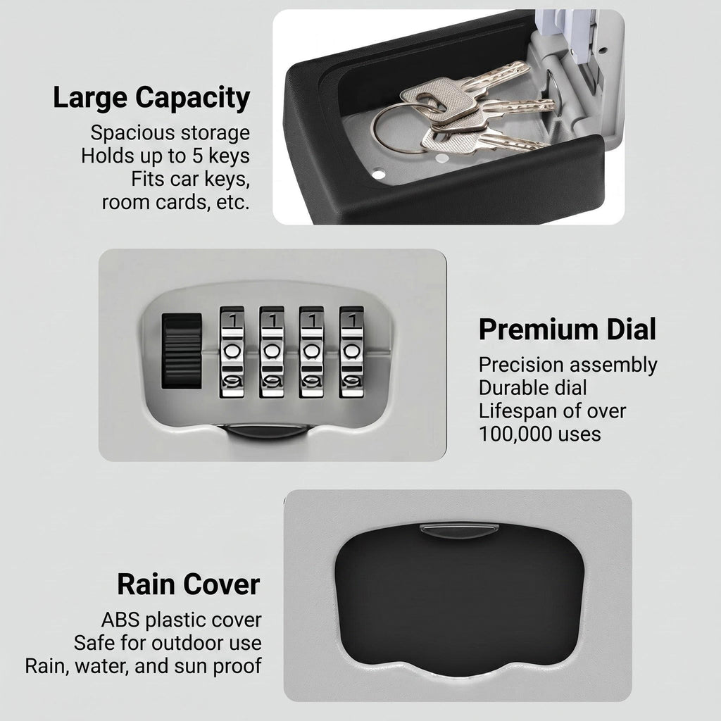 Asoricing Key Lock Box, Portable Wall Mount Lockbox Security Safe Box for Outside Outdoor Home Office Door Handle House Key, Gray