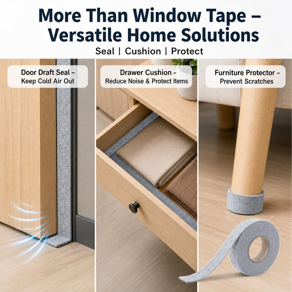 Asoricing 3 Rolls Window Condensation Absorber Strip, 16.4 ft x 2 in Felt Moisture Tape for Window Sills