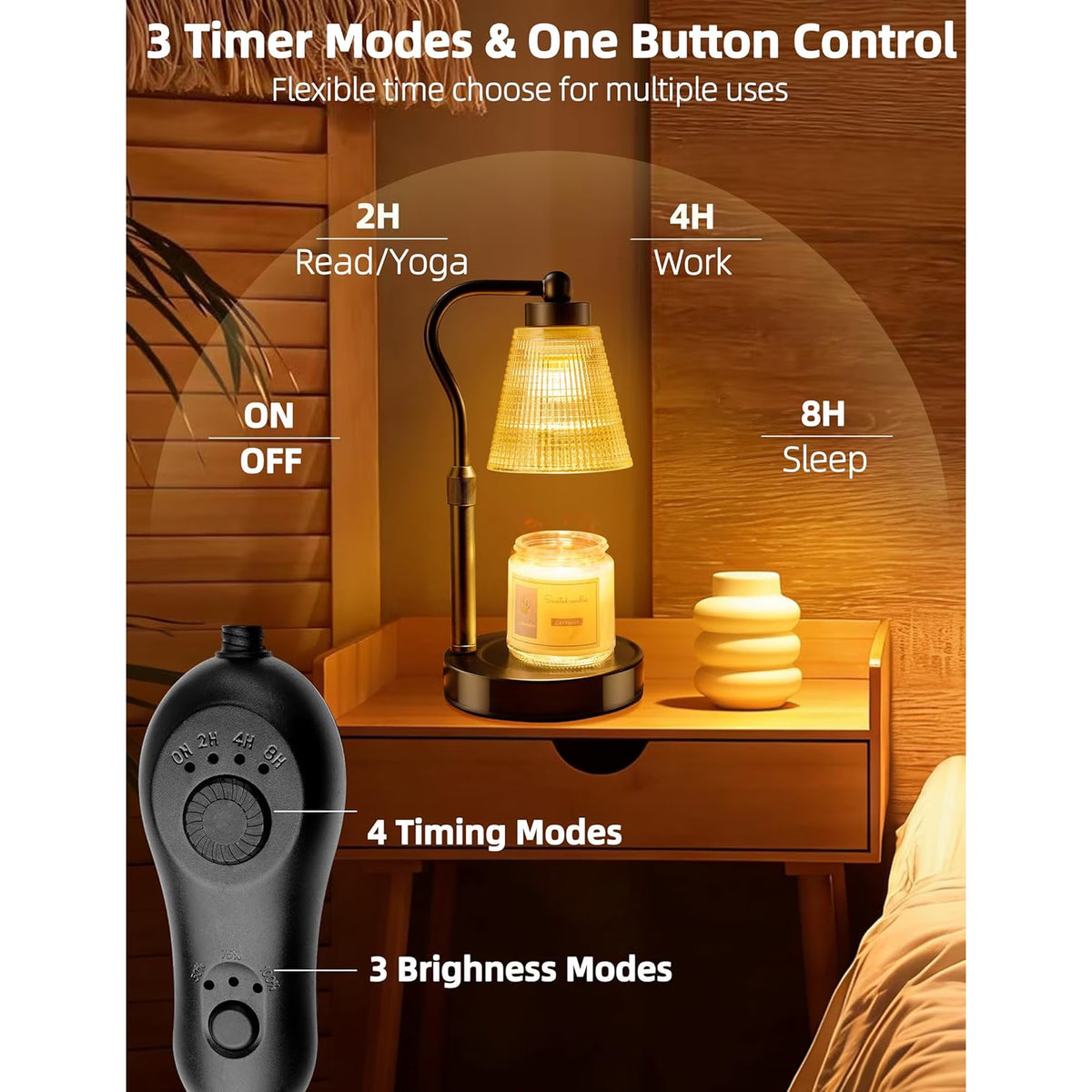 Asoricing Candle Warmer Lamp, Height Adjustable & Dimmable with 2/4/8H Timer, 2*50W Halogen Wax Melter Warmer for Home Office Décor, Flameless & Smokeless, Gift for Women Mom, Black-Amber