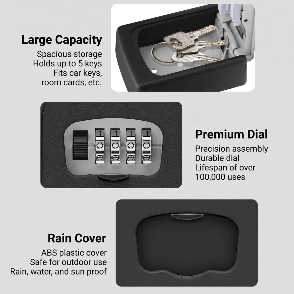 Asoricing Key Lock Box, Portable Wall Mount Lockbox Security Safe Box for Outside Outdoor Home Office Door Handle House Key, Black