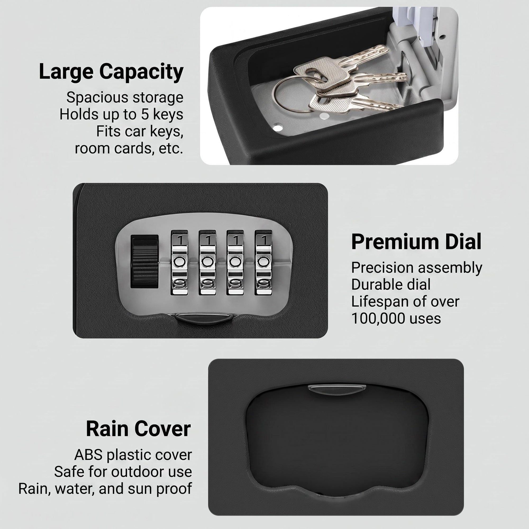 Asoricing Key Lock Box, Portable Wall Mount Lockbox Security Safe Box for Outside Outdoor Home Office Door Handle House Key, Black