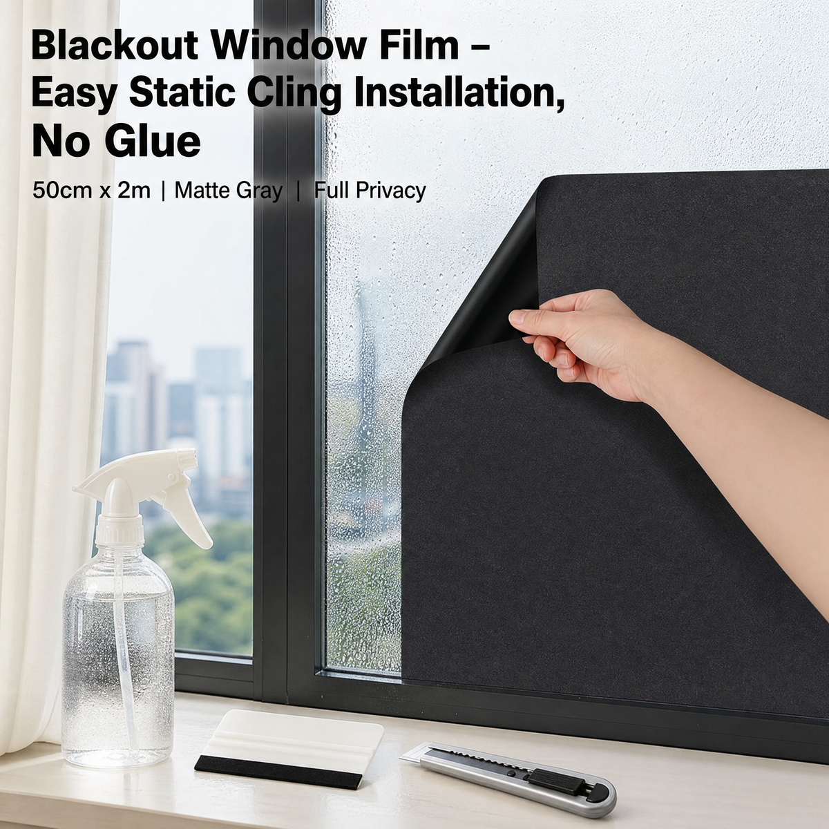 Asoricing Window Film Privacy, 19.6in x 78.7in Static Cling Glass Tint, No Glue Window Blackout Film for Inside Home, Bedroom, and Bathroom, Matte Frosted, Gray