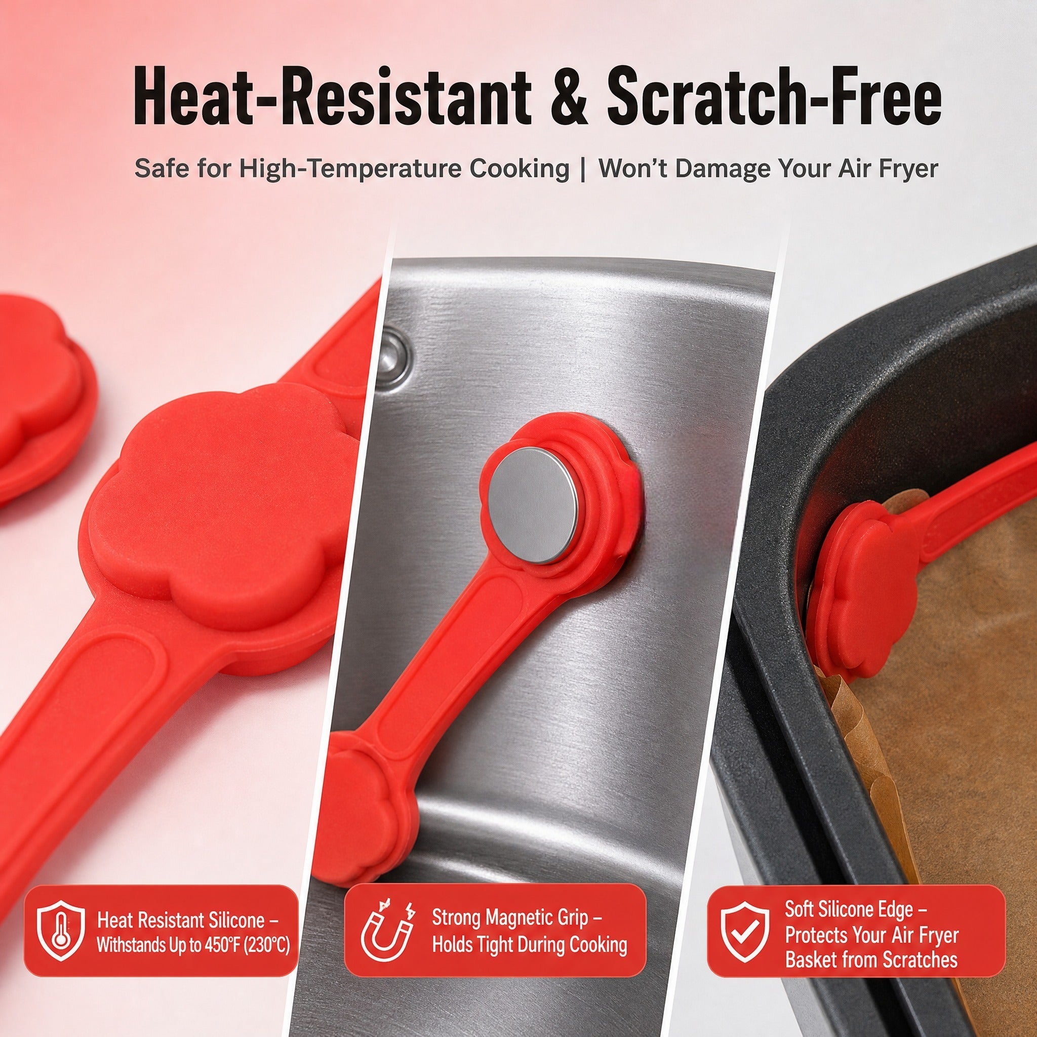 Asoricing Air Fryer Magnets for Parchment Paper, Silicone Clips, Heat Resistant Magnetic Fasteners, Red, 4 Sets