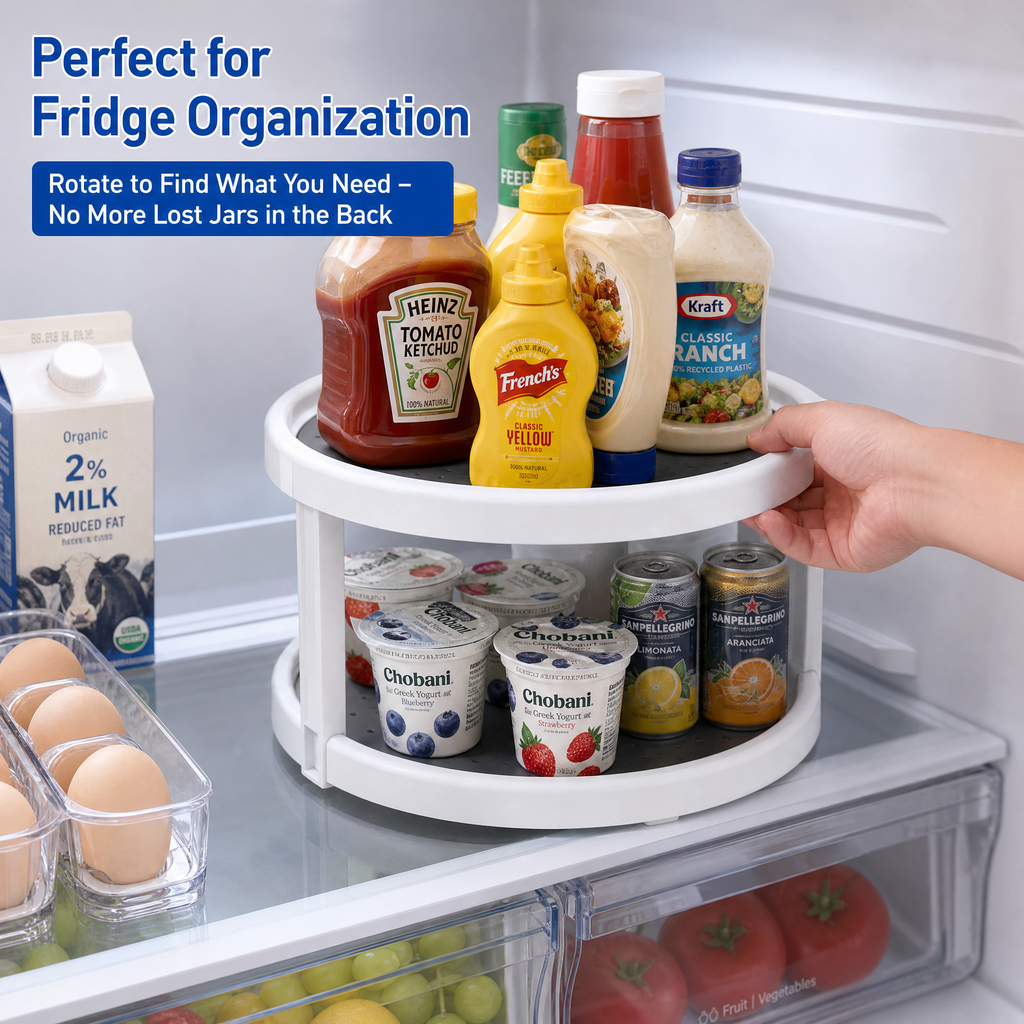 Asoricing 2-Tier Rotating Lazy Susan Turntable Organizer, Non-Slip Round Spinner Tray for Spices & Condiments, Plastic Kitchen Cabinet & Pantry Organizer for Countertop, Fridge & Bathroom