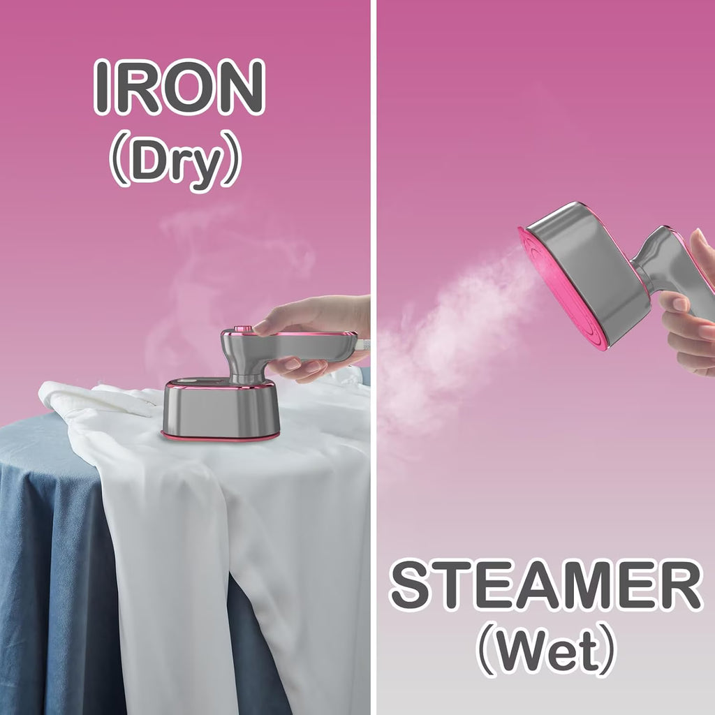 Asoricing Travel Steamer Iron for Clothes - Portable Ironing Machine Travel Small Size - Gray&Pink