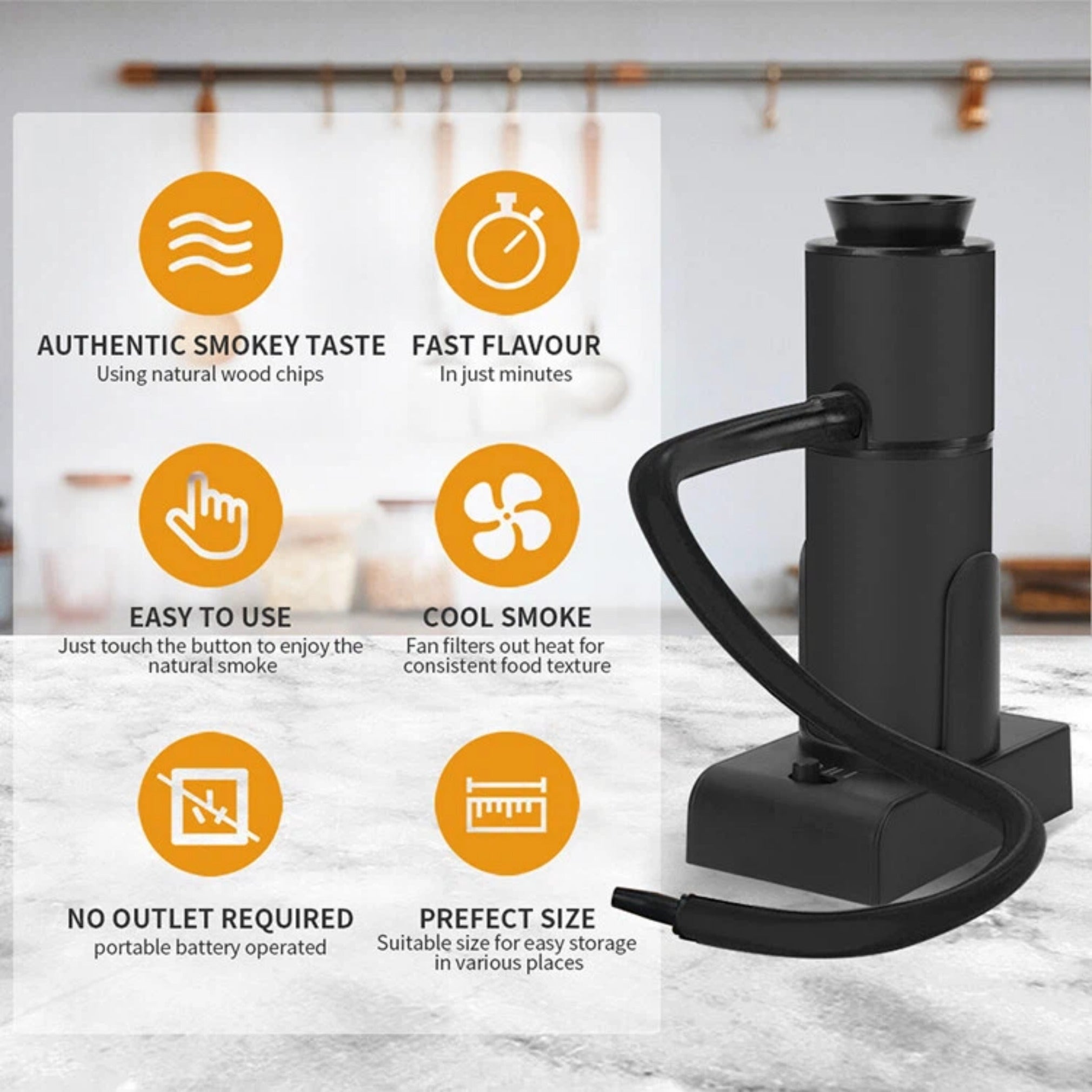 Asoricing Smoking Gun Food Smoker, Portable Handheld Smoke Infuser for Kitchen, Steak, Salmon, Cocktails, Molecular Gastronomy, Cold Smoke Generator, Black