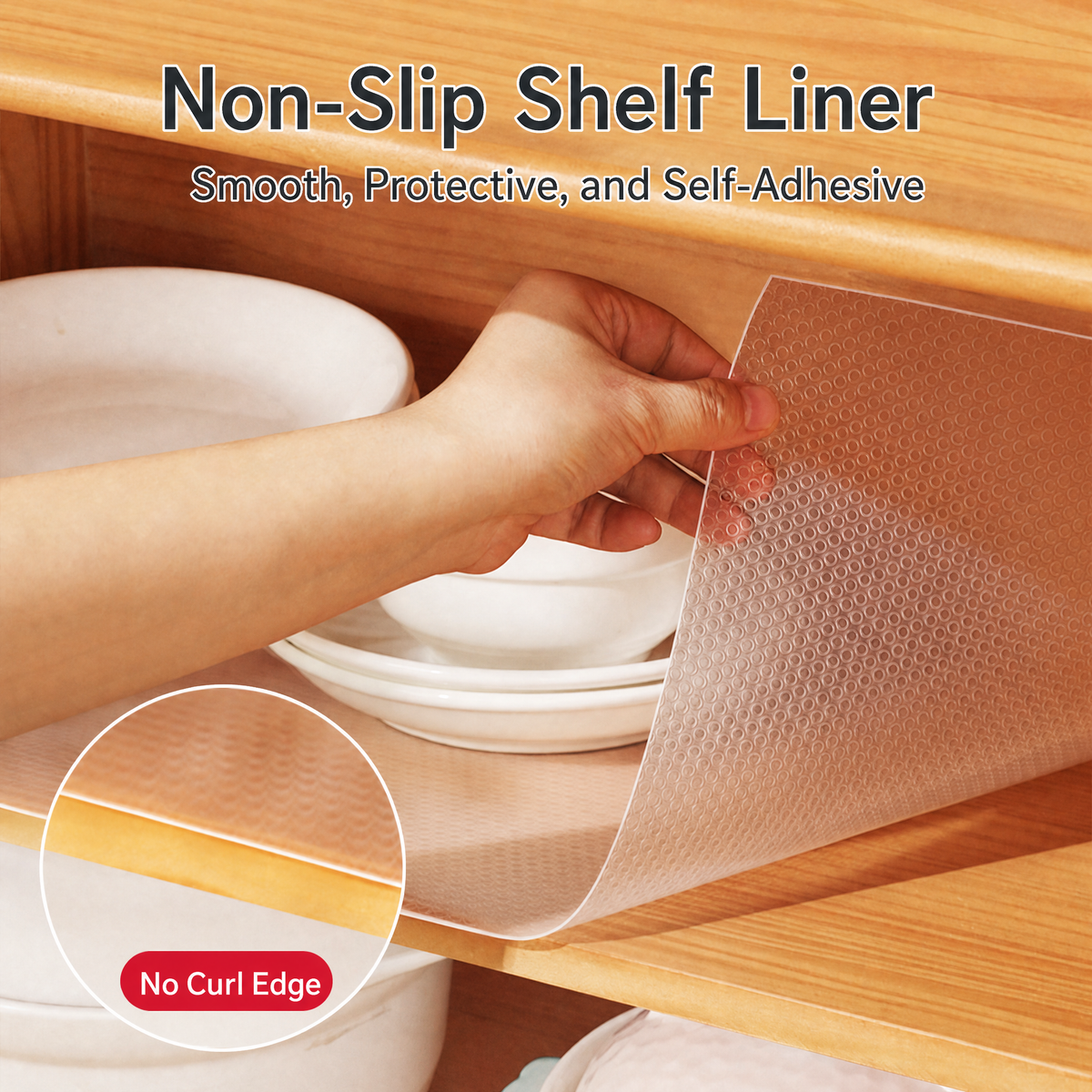 Asoricing Plastic Shelf Liner, Clear EVA Waterproof Drawer Mat for Pantry, Non-Slip Kitchen Cabinet Protector, 18in x 16.4ft