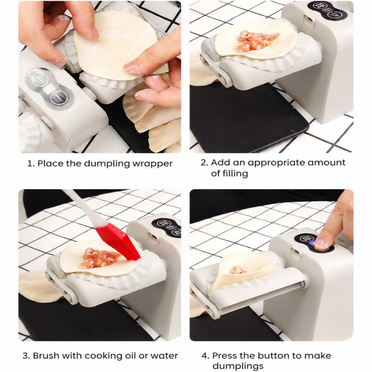 Asoricing Dual Head Dumpling Maker, Auto Press + LCD Timer, Home Kitchen, Quick Wrap, Water Brush