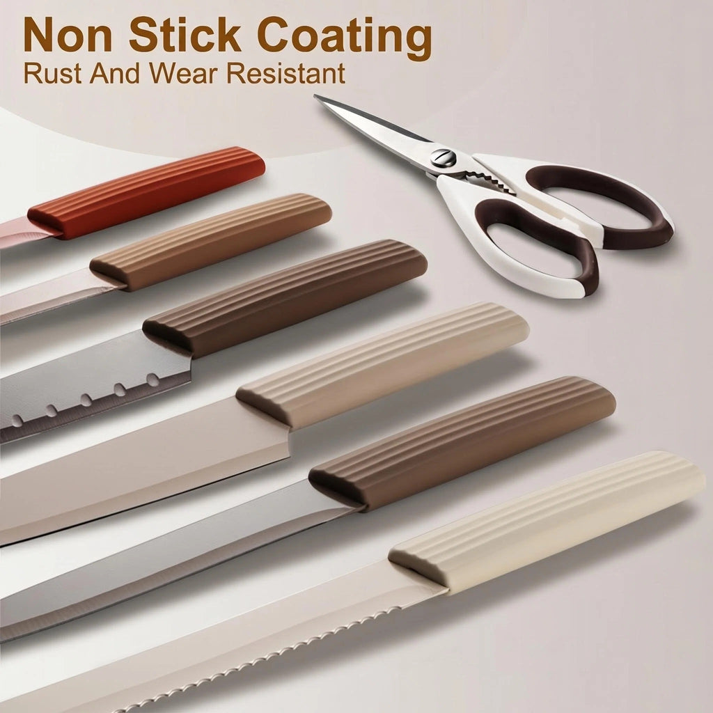 Asoricing Knife Set, Kitchen Utensils Set, Kitchen Essentials, with 6 Blade Guards, 13-Piece Set, PP Handle Anti-Slip, Sturdy and Durable